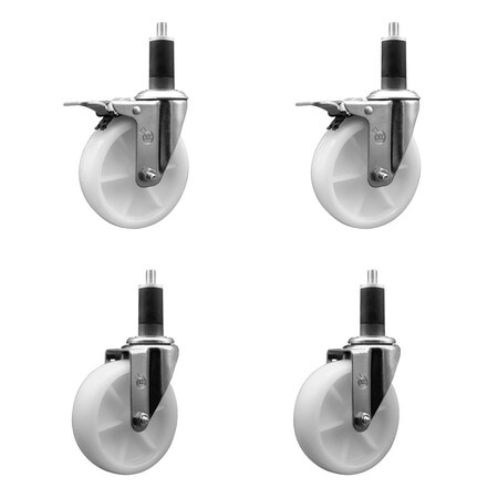 Service Caster 5'' SS Nylon Swivel 1-1/4'' Expanding Stem Caster Set 2 Total Lock Brakes, 4PK SCC-SSEXTTL20S514-NYS-2-S-2-114